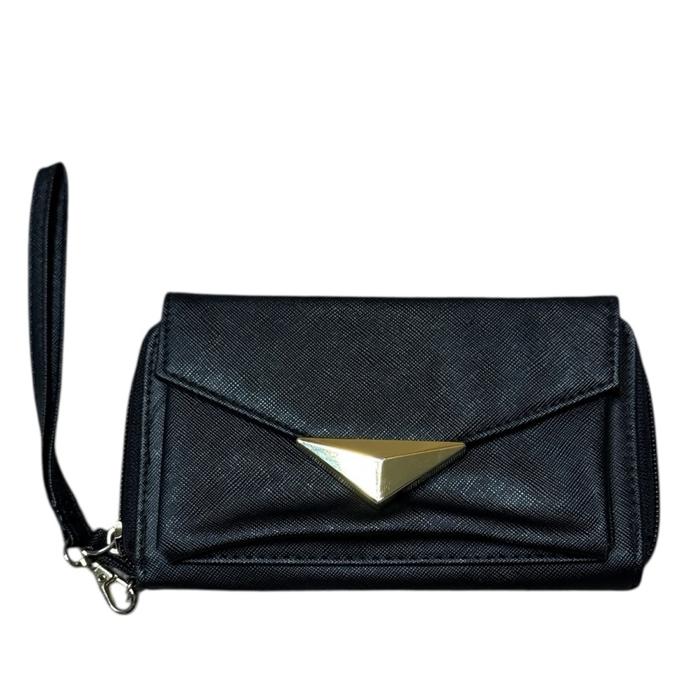 🧡$5 Bundled LIZ CLAIBORNE Black Wristlet, Clutch, Wallet with Gold Detail